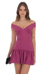 Chic A-Line Off-Shoulder Ruffled Magenta Mini Homecoming Dress Women's Party