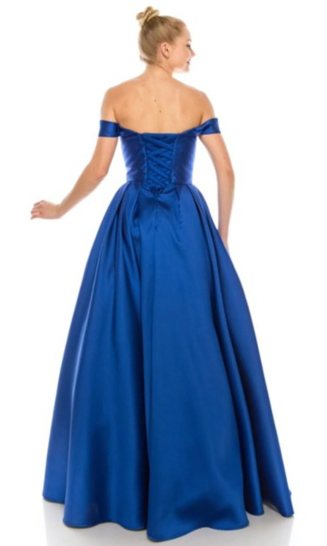 Chic A-Line Off-Shoulder Sleeveless Pleated Blue Long Prom Dresses Women Gown