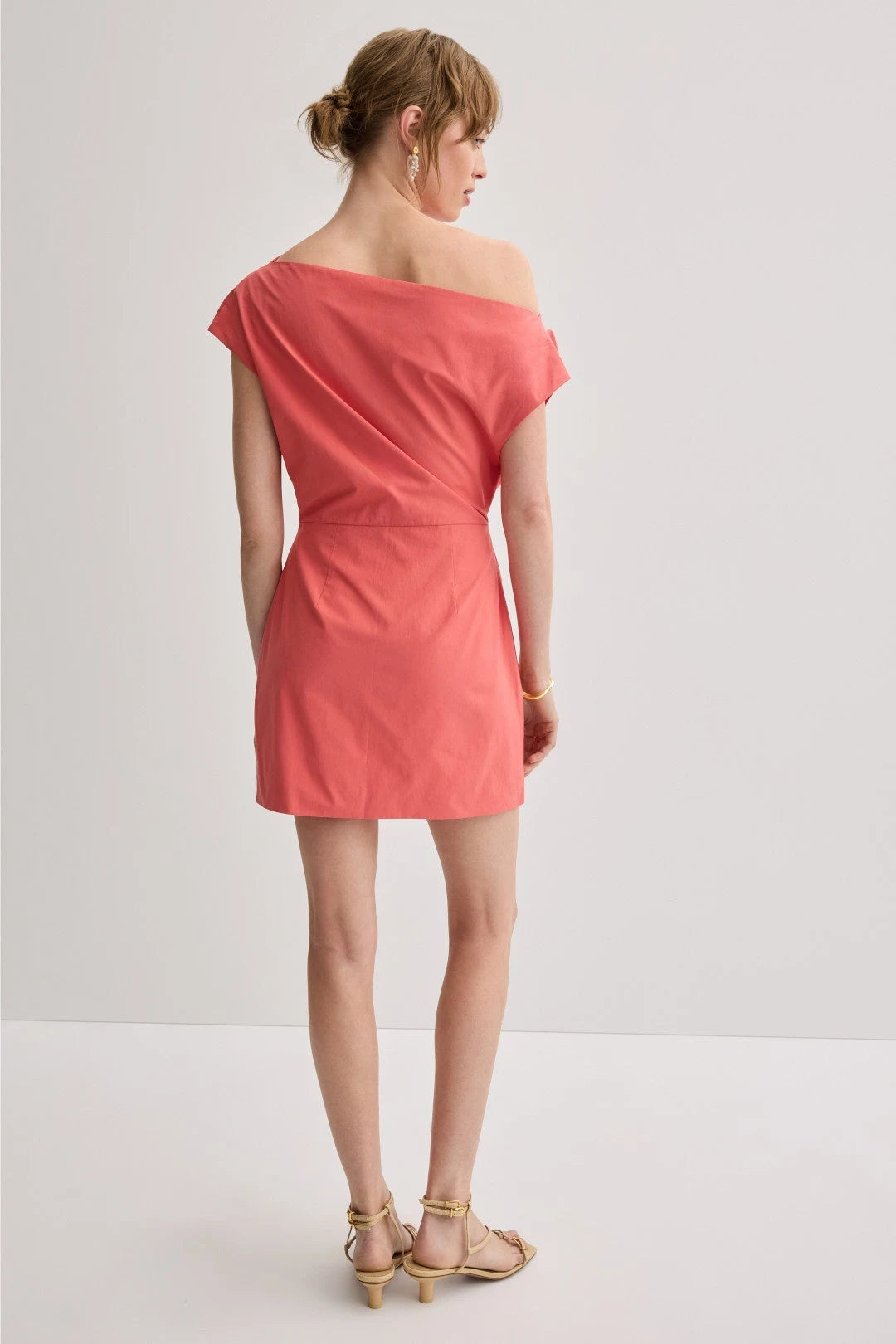 Chic A-Line One-Shoulder Draped Modern Coral Mini Homecoming Dress Women's