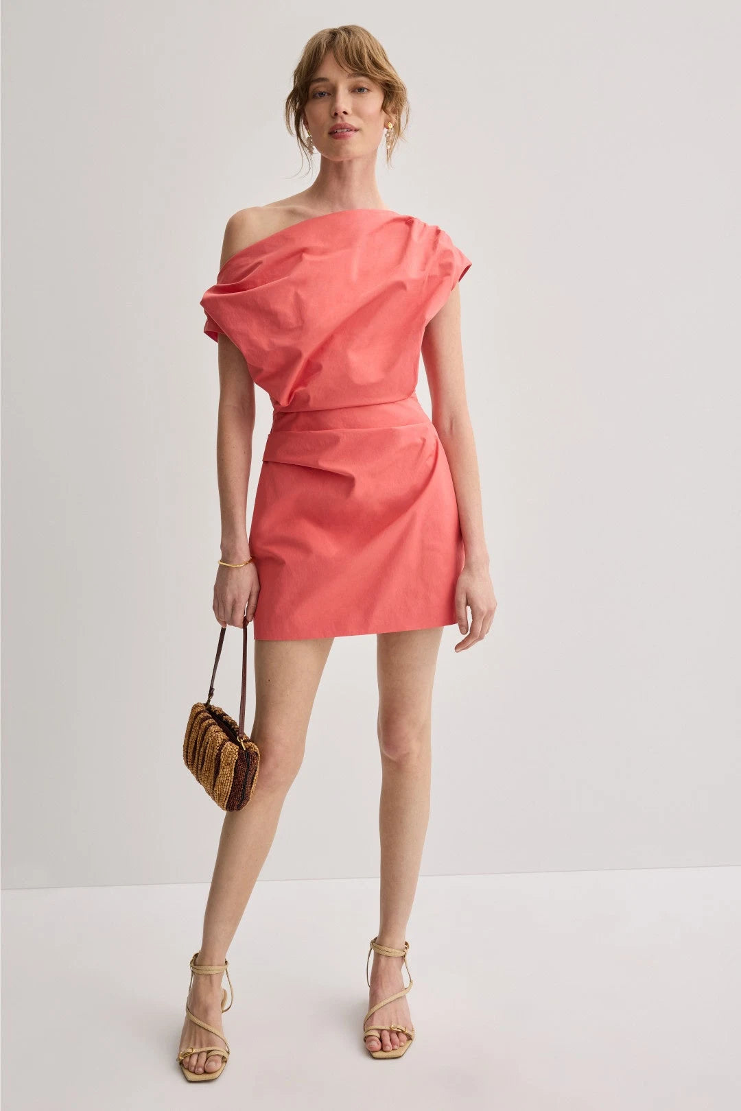 Chic A-Line One-Shoulder Draped Modern Coral Mini Homecoming Dress Women's