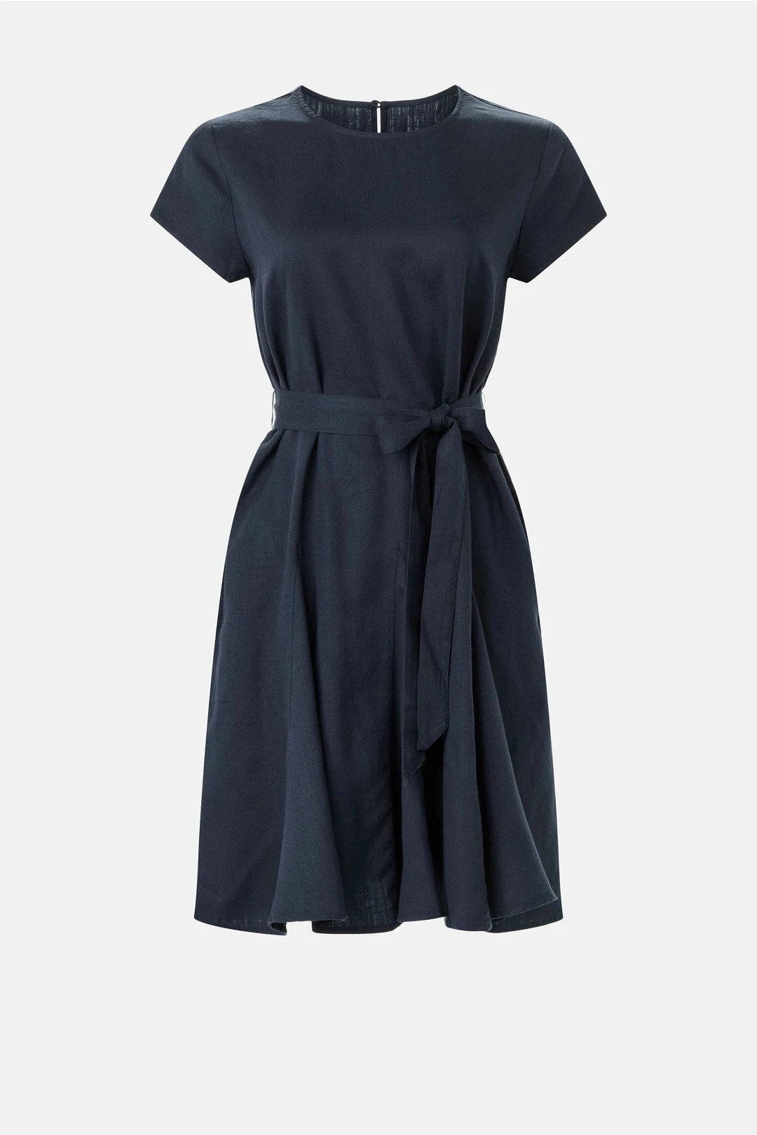 Chic A-Line Round Neck Short Sleeve Belted Dark Navy Mini Homecoming Dress