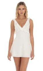 Chic A-Line Ruffled V-Neck Sleeveless Playful Open-Back Sky Blue Mini Homecoming Dresses