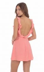 Chic A-Line Ruffled V-Neck Sleeveless Playful Open-Back Sky Blue Mini Homecoming Dresses