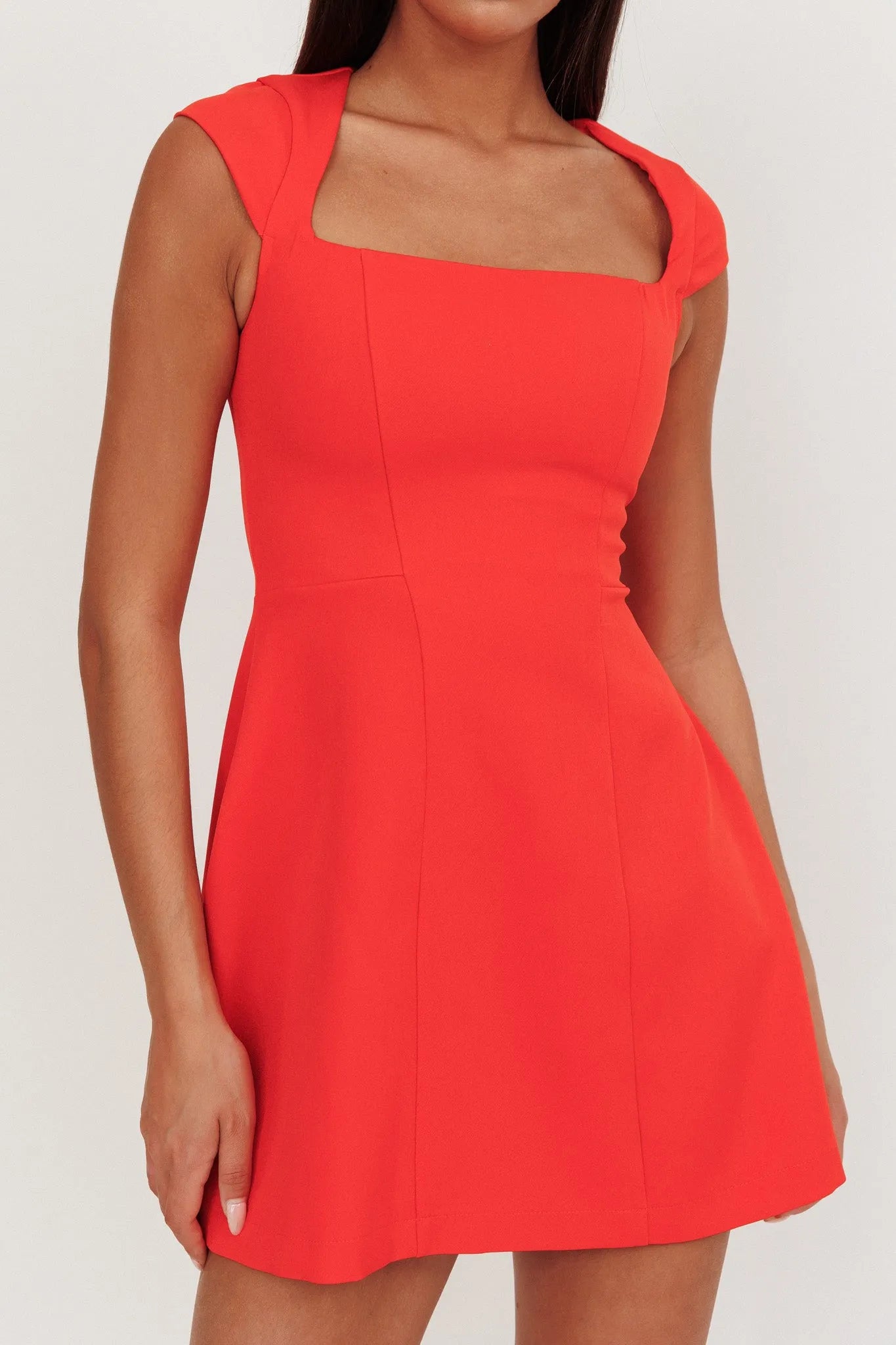 Chic A-Line Square Neck Cap Sleeve Modern Red Mini Homecoming Dress for Women