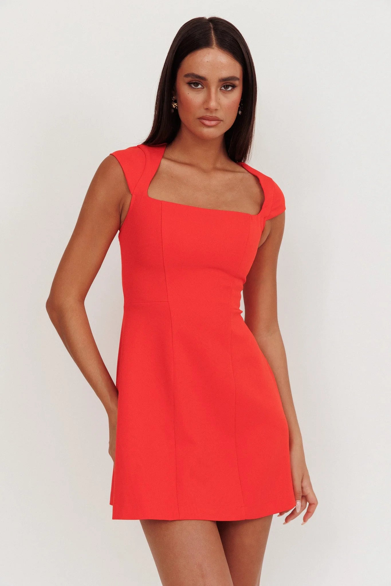 Chic A-Line Square Neck Cap Sleeve Modern Red Mini Homecoming Dress for Women