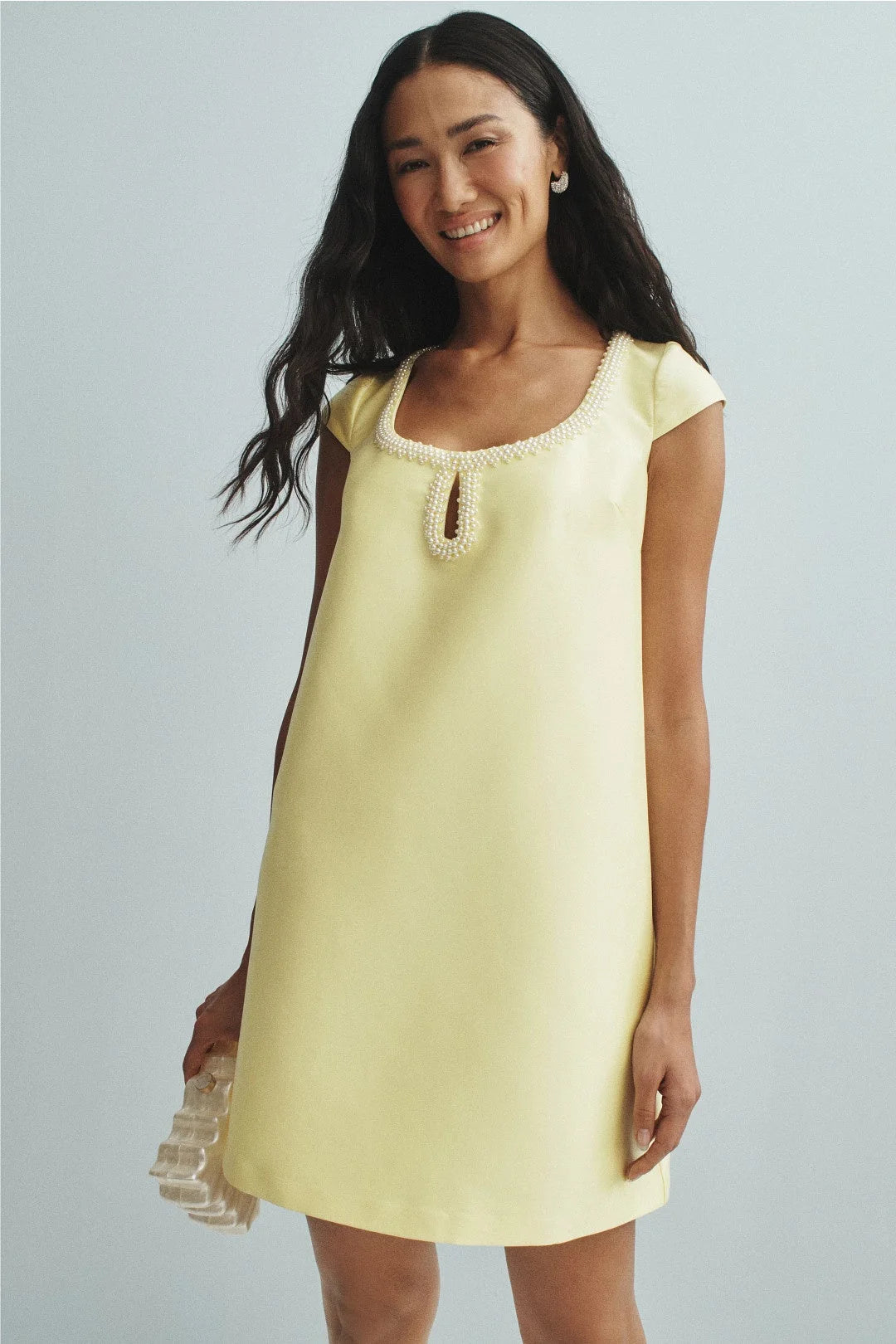 Chic A-Line Square Neck Cap Sleeve Pearl Yellow Mini Homecoming Dress