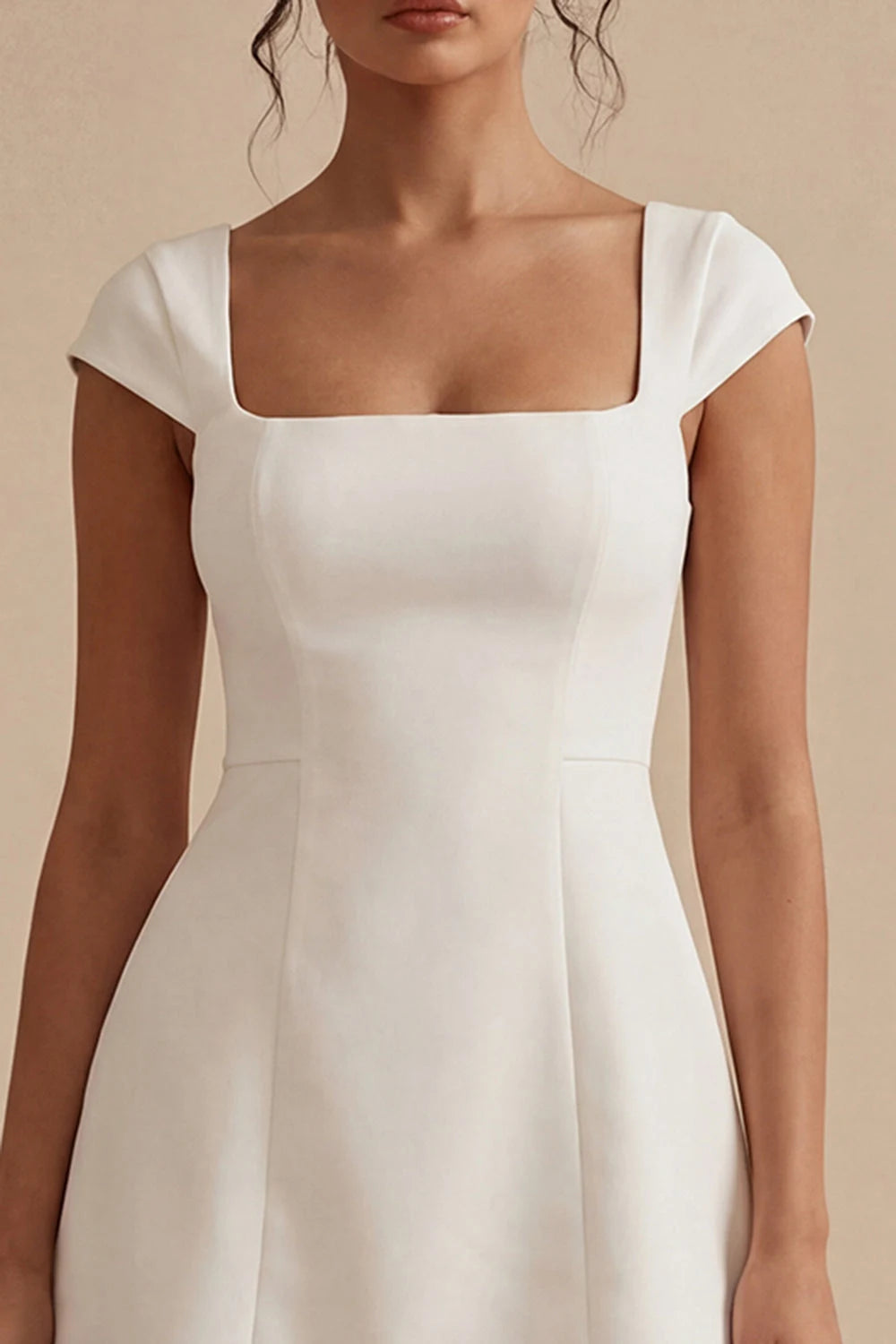 Chic A-Line Square Neck Cap Sleeves Modern White Mini Homecoming Dress