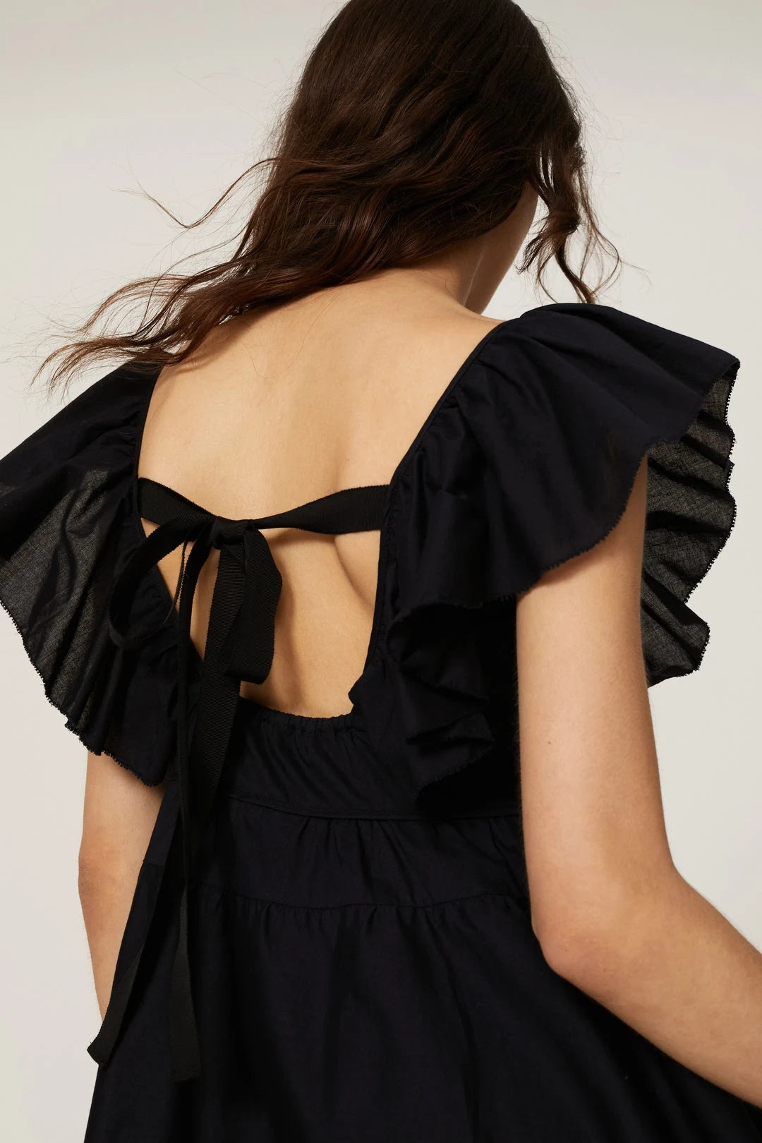 Chic A-Line Square Neck Ruffled Sleeves Black Mini Homecoming Party Dress