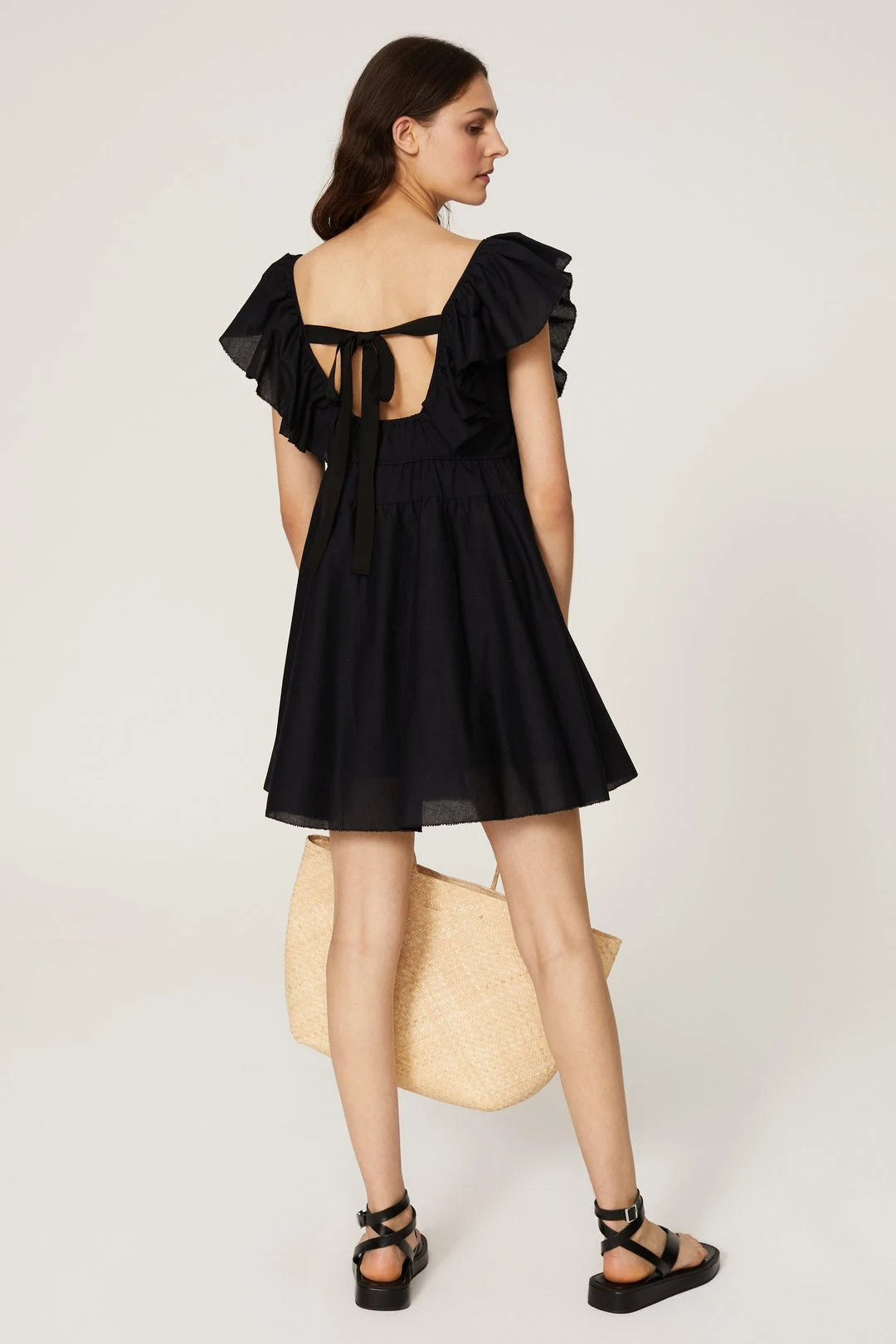 Chic A-Line Square Neck Ruffled Sleeves Black Mini Homecoming Party Dress