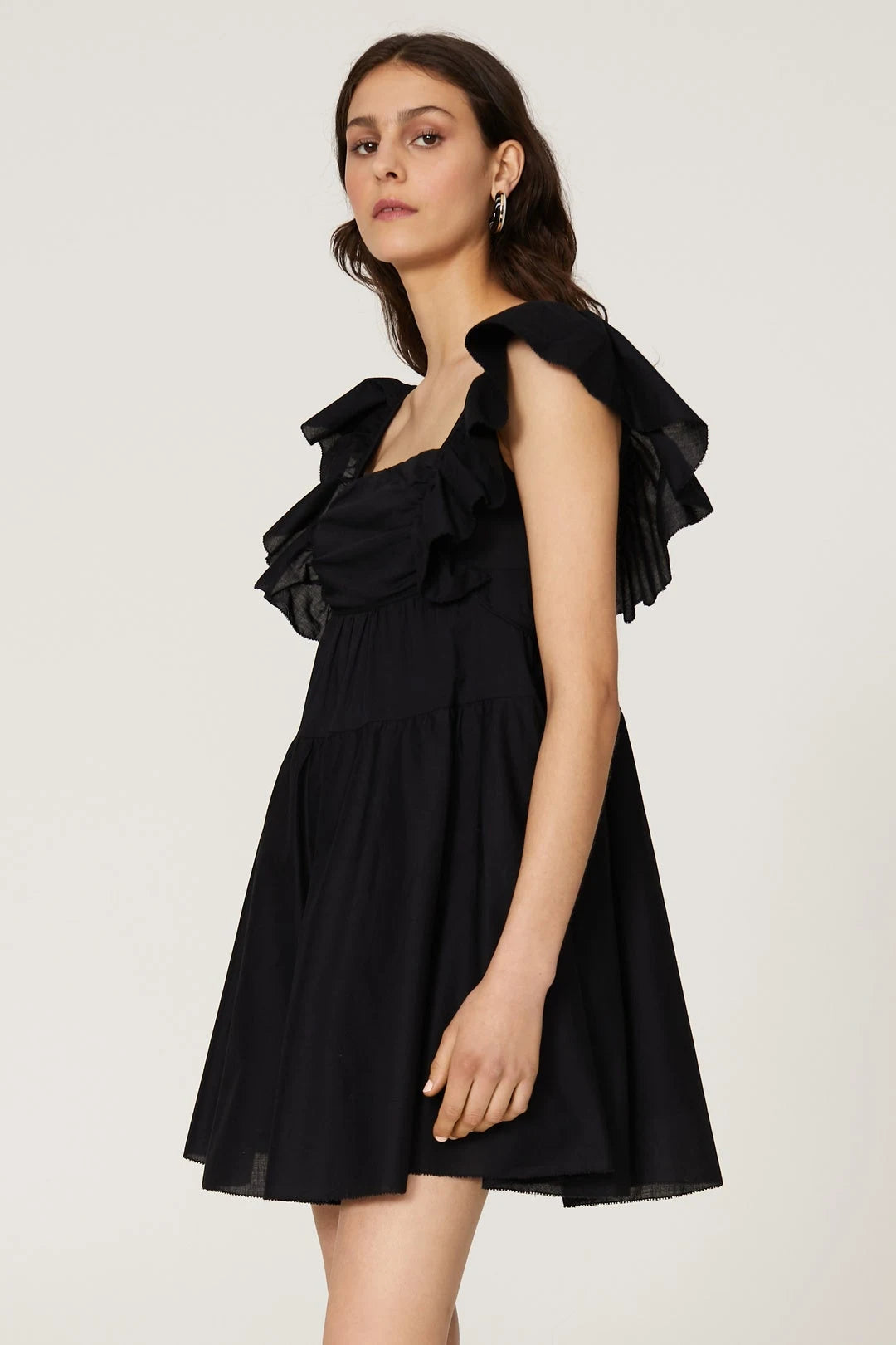 Chic A-Line Square Neck Ruffled Sleeves Black Mini Homecoming Party Dress