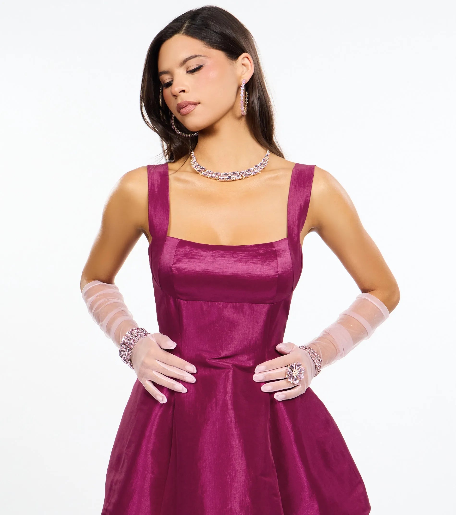 Chic A-Line Square Neck Sleeveless Back Bow Pockets Magenta Mini Homecoming Dress Women's