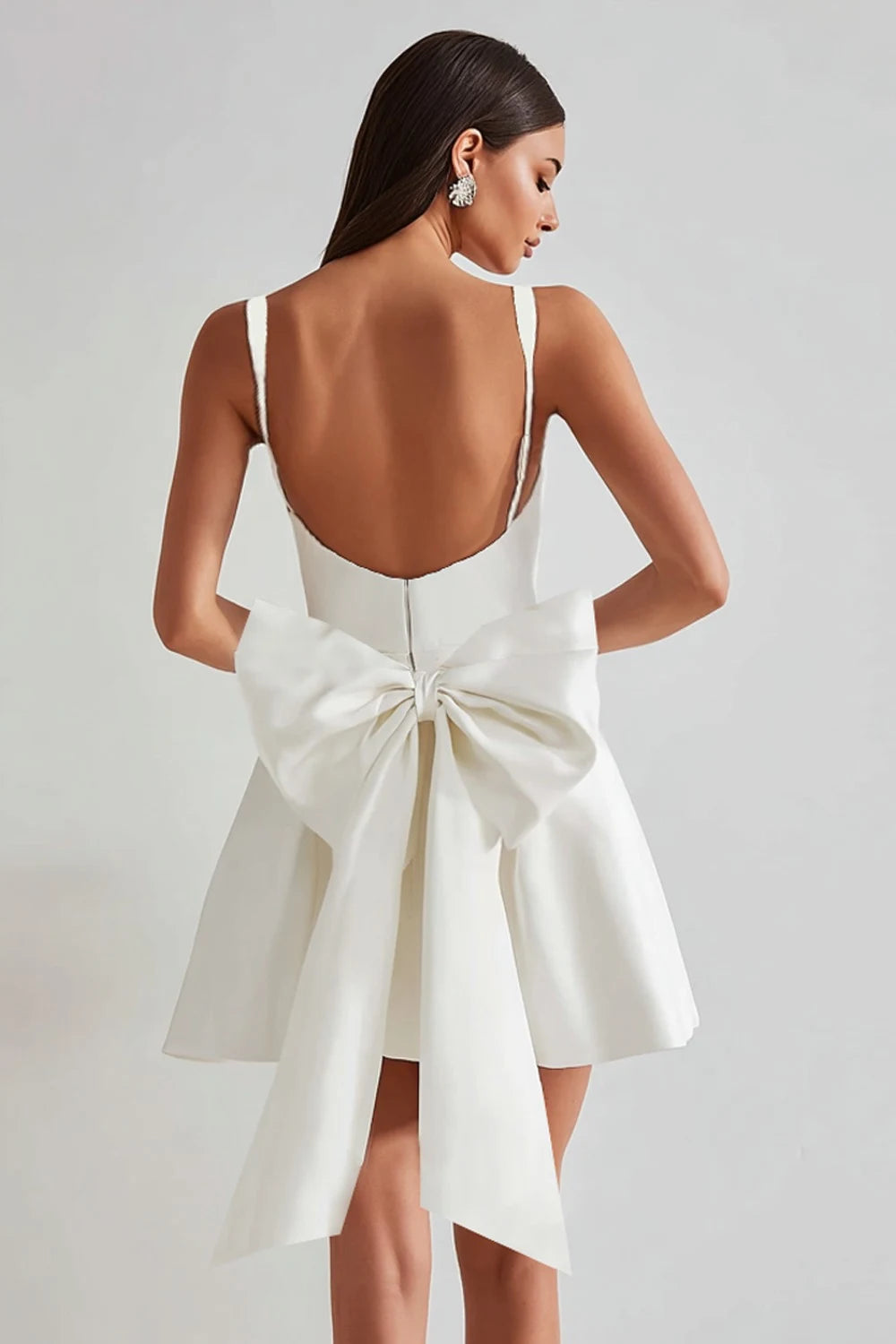 Chic A-Line Square Neck Sleeveless Bow Back White Mini Homecoming Dress