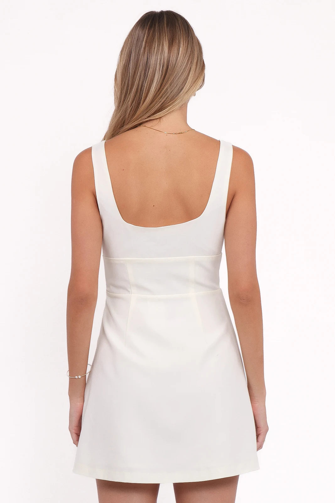 Chic A-Line Square Neck Sleeveless Bow Detail Ivory Mini Homecoming Dress Women