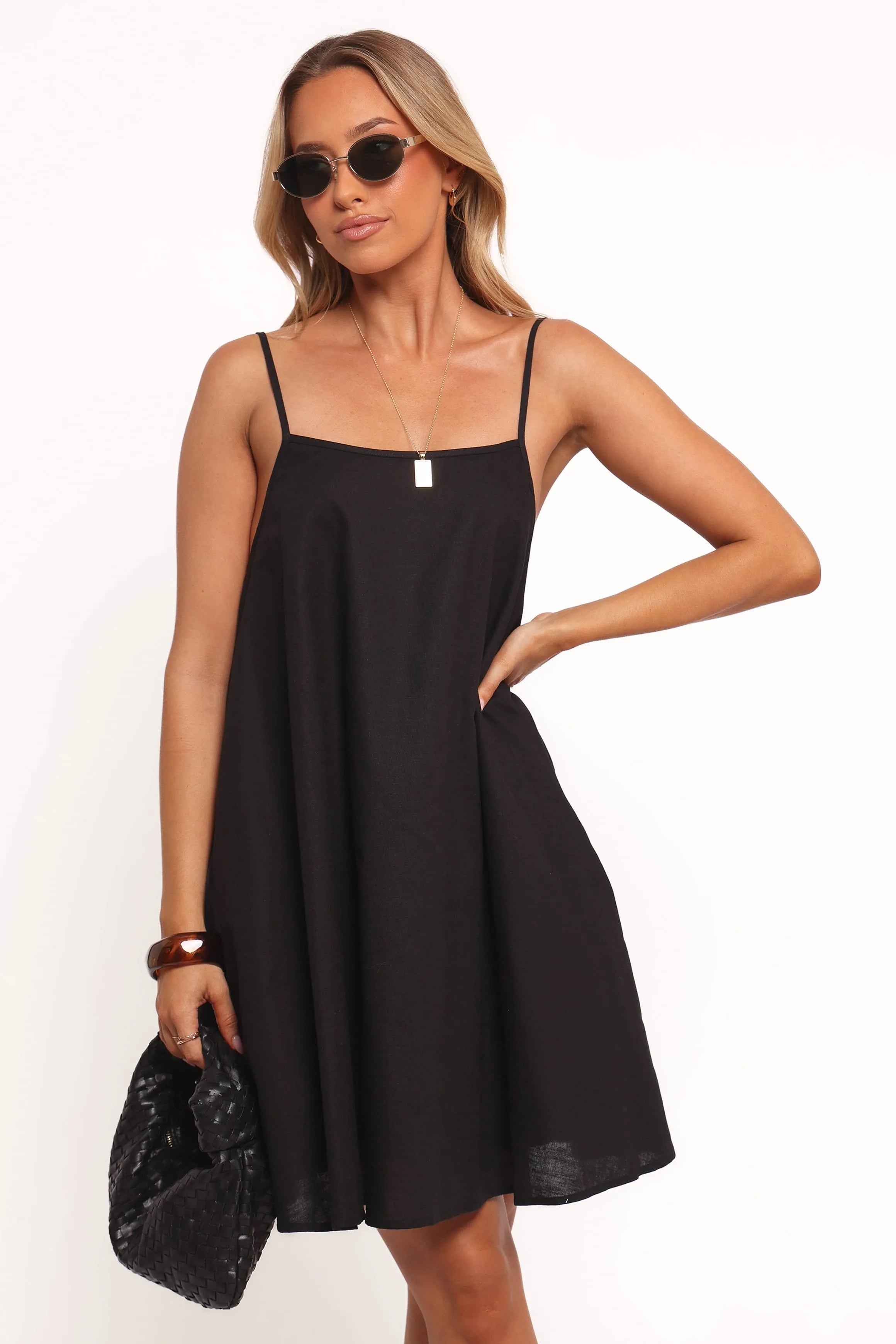 Chic A-Line Square Neck Sleeveless Casual Flowy Black Mini Homecoming Women's Dress