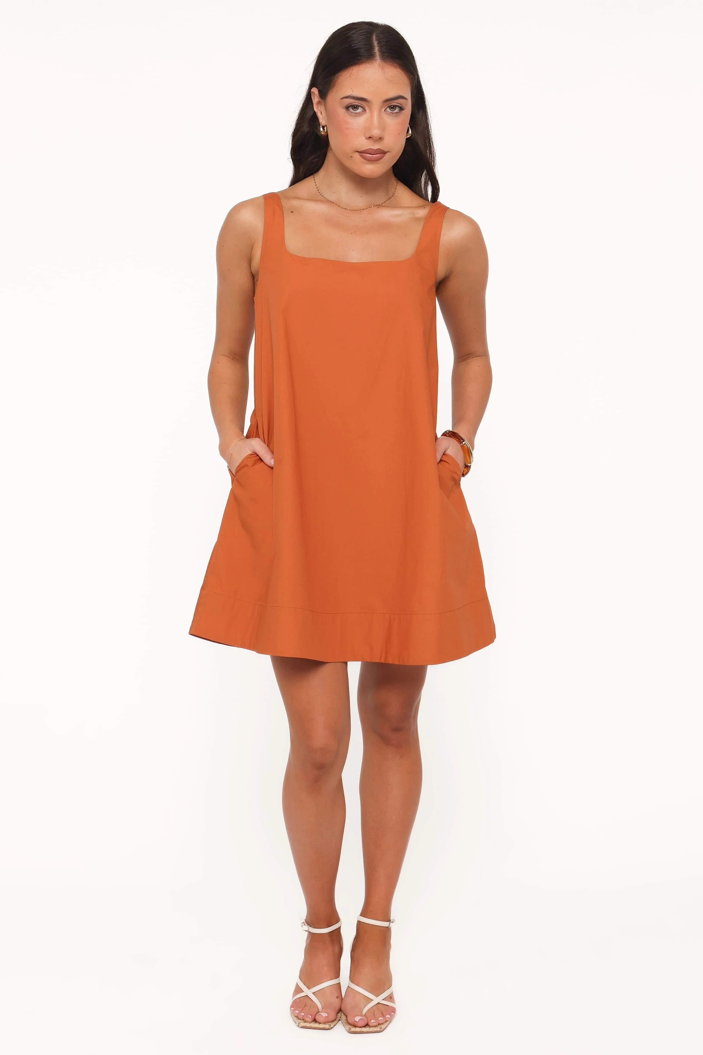 Chic A-Line Square Neck Sleeveless Casual Stylish Rust Mini Homecoming Dress for Women