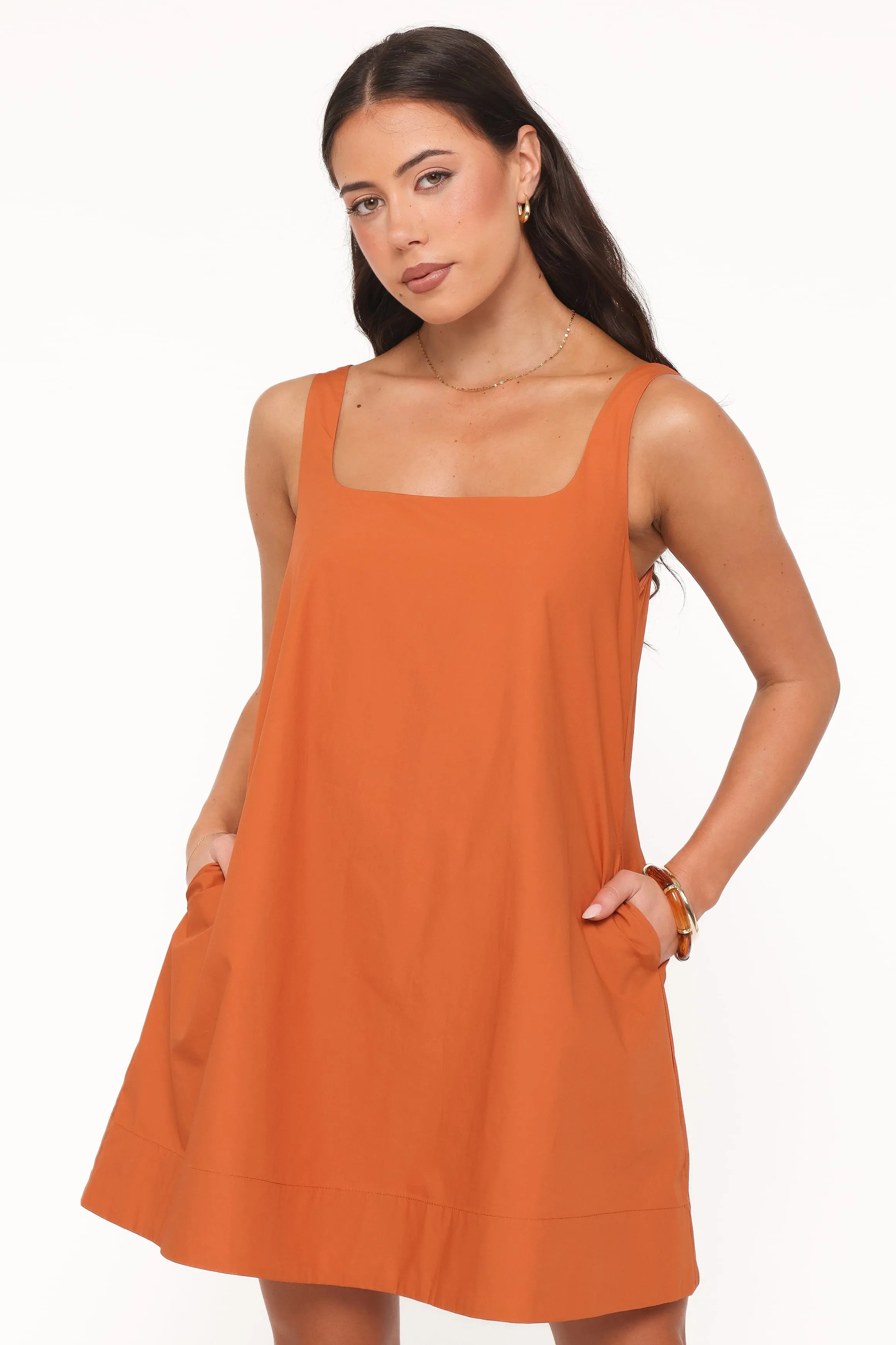 Chic A-Line Square Neck Sleeveless Casual Stylish Rust Mini Homecoming Dress for Women