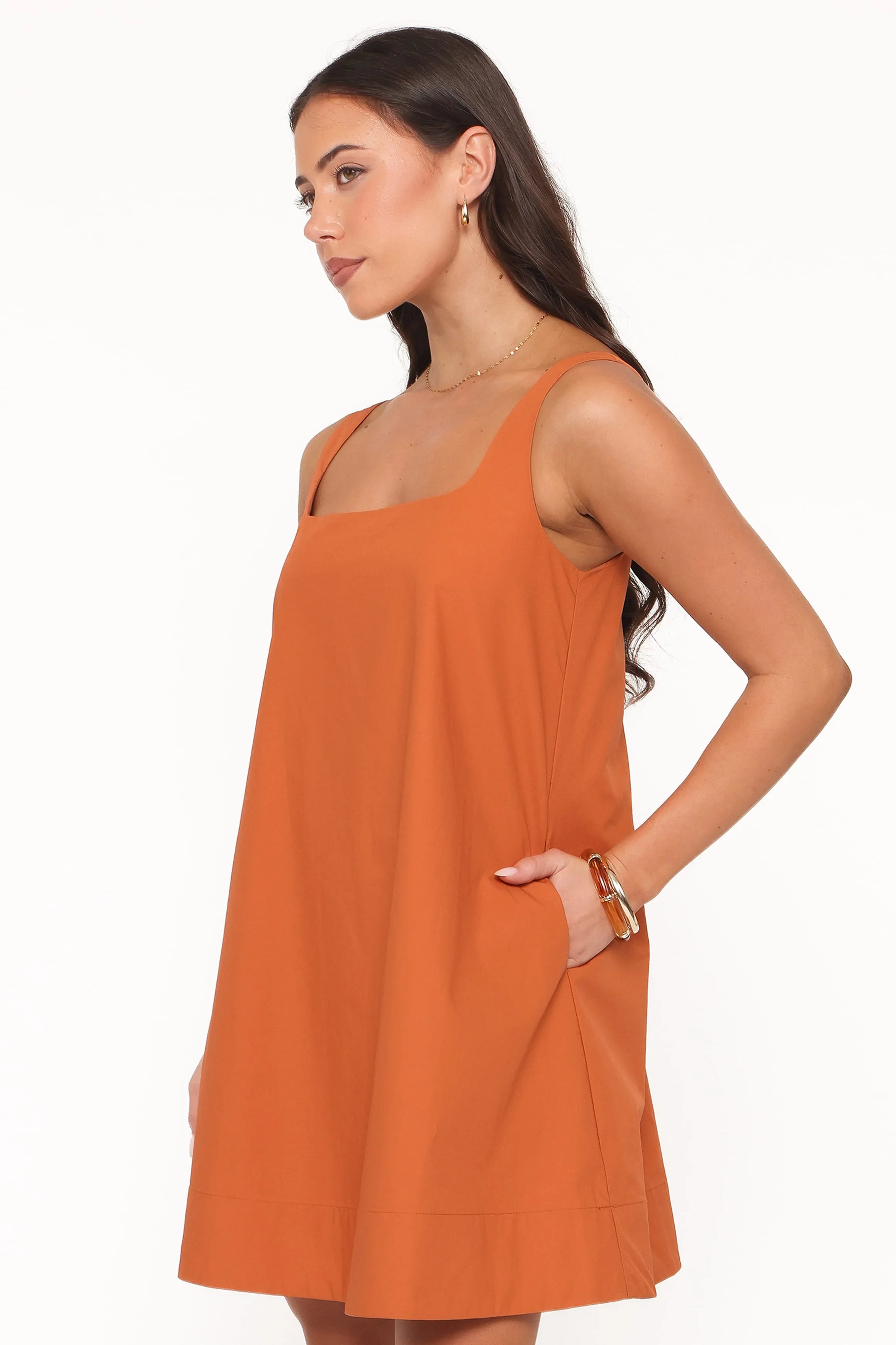 Chic A-Line Square Neck Sleeveless Casual Stylish Rust Mini Homecoming Dress for Women