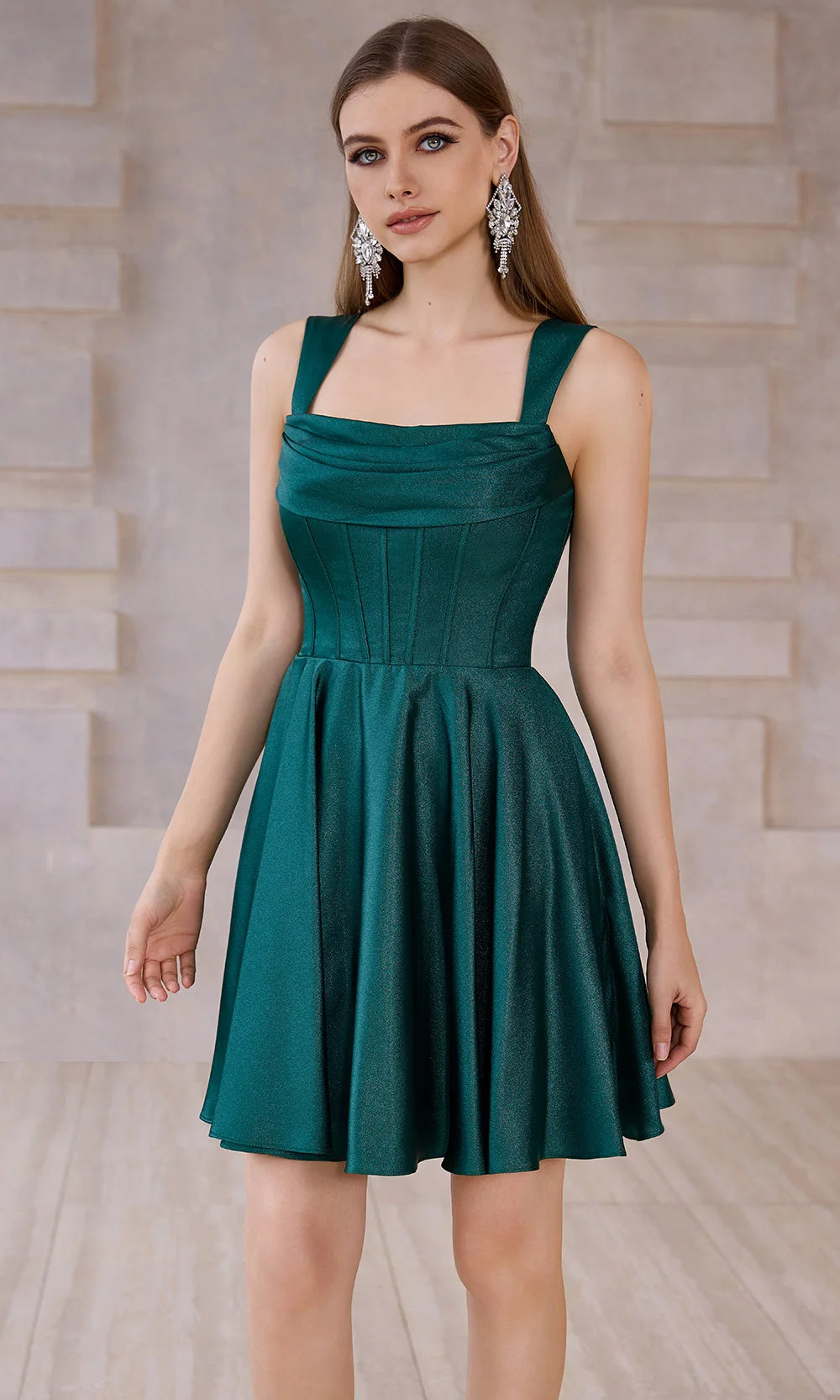 Chic A-Line Square Neck Sleeveless Corset Lace-Up Emerald Short Homecoming Dress