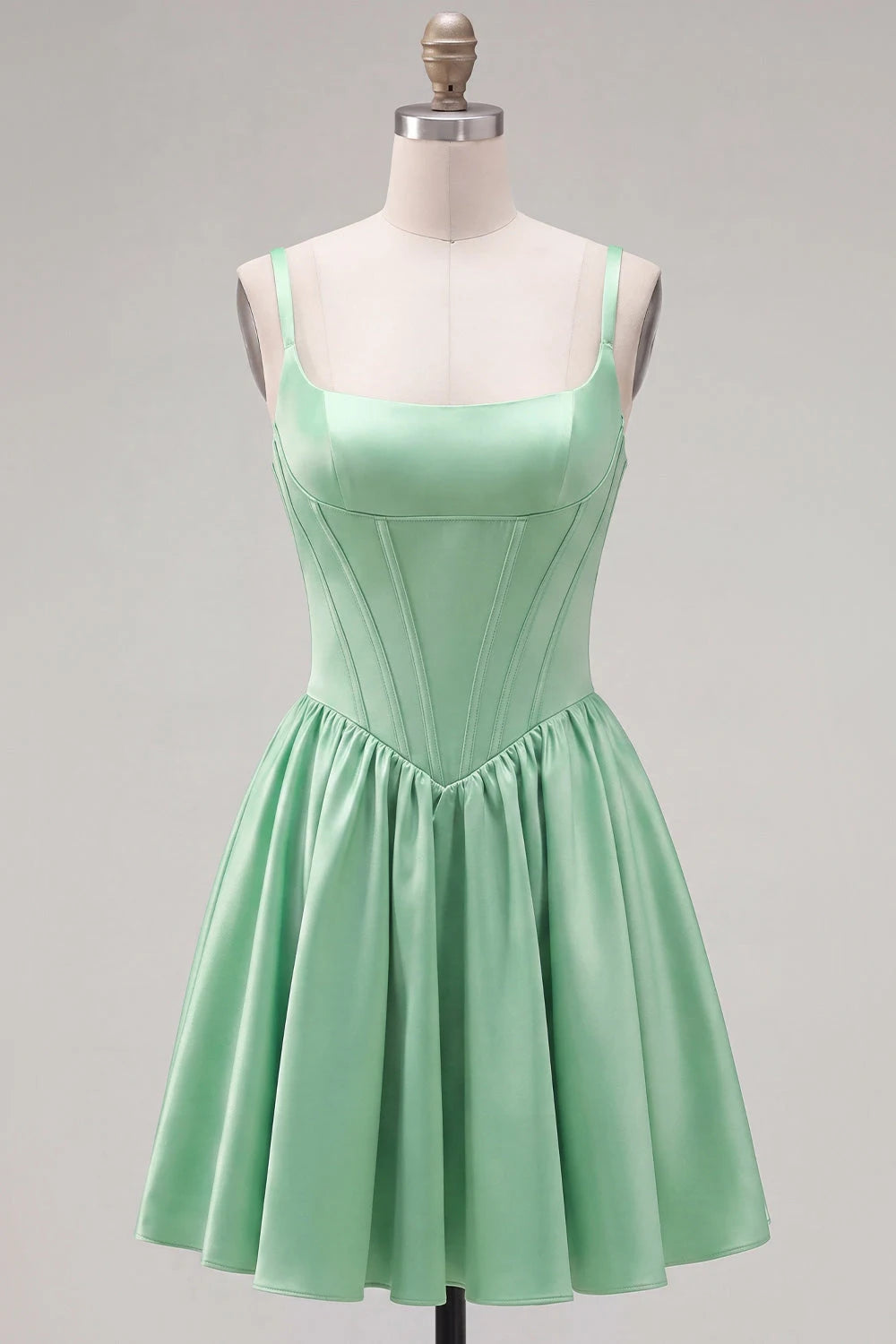 Chic A-Line Square Neck Sleeveless Corset Mint Green Mini Homecoming Dress