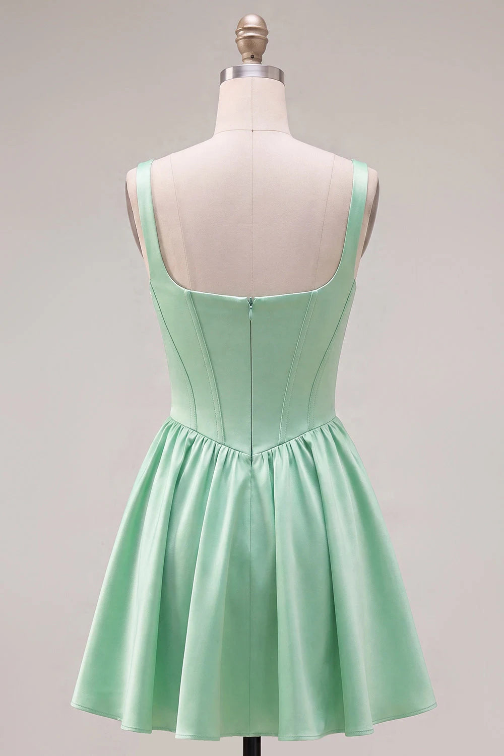 Chic A-Line Square Neck Sleeveless Corset Mint Green Mini Homecoming Dress