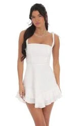 Chic A-Line Square Neck Sleeveless Lace-Up White Mini Homecoming Dress