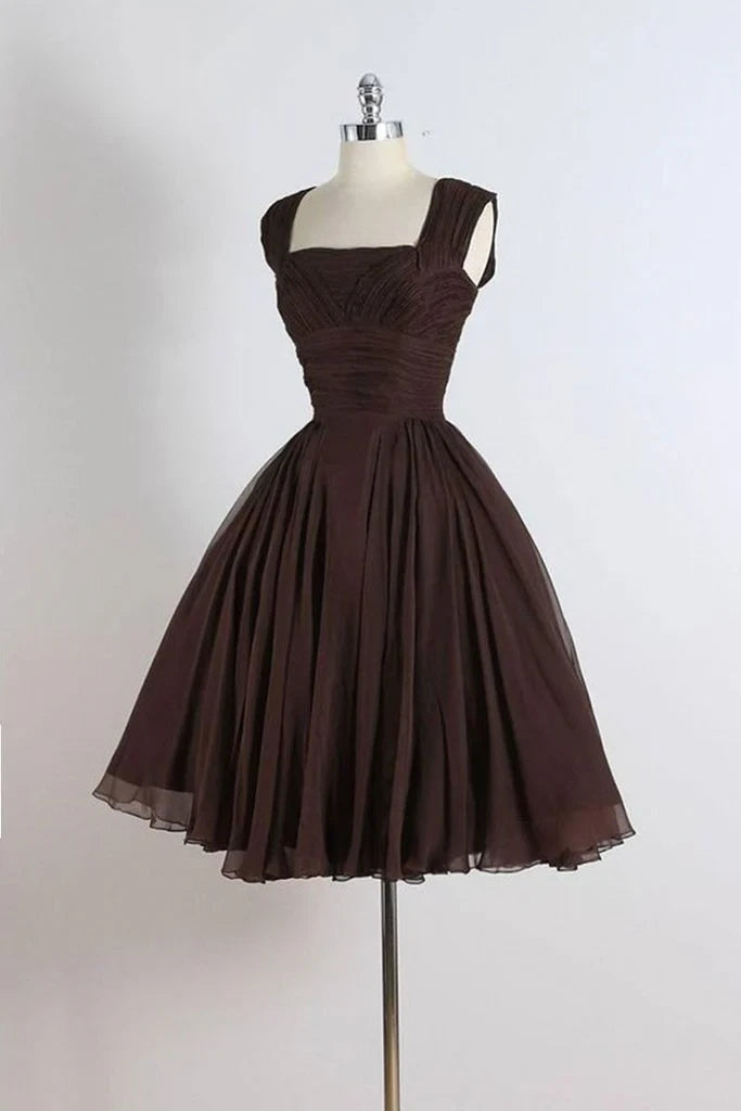 Chic A-Line Square Neck Sleeveless Low Back Knee-Length Chiffon Homecoming Dress