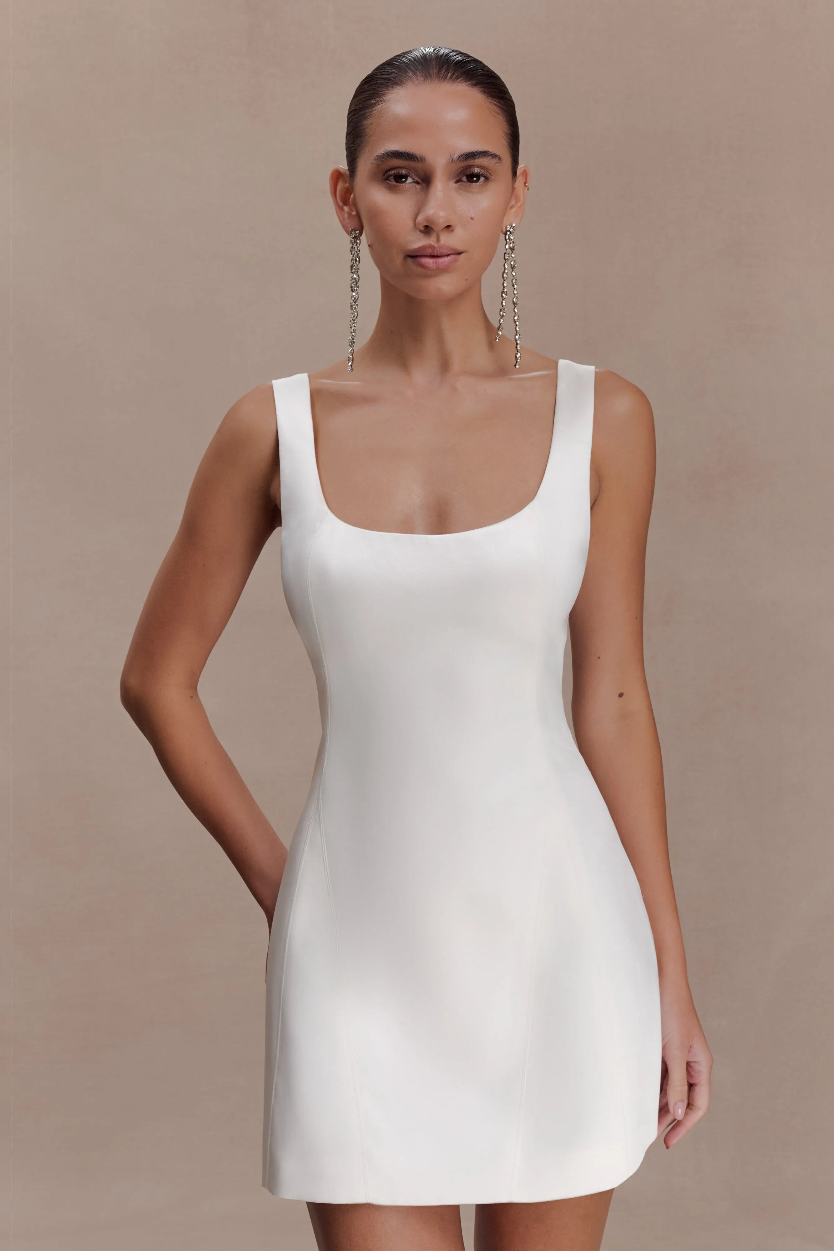 Chic A-Line Square Neck Sleeveless Minimalist Ivory Mini Homecoming Dress for Women