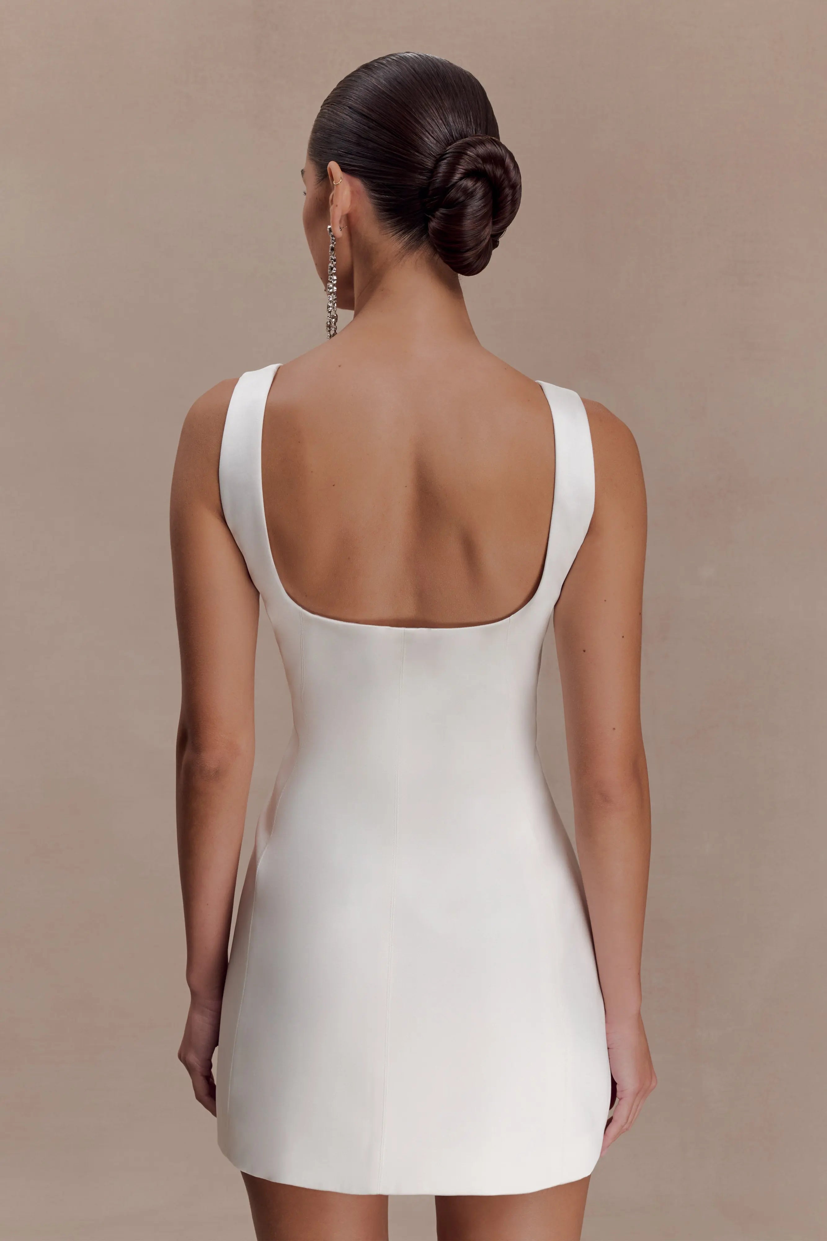 Chic A-Line Square Neck Sleeveless Minimalist Ivory Mini Homecoming Dress for Women