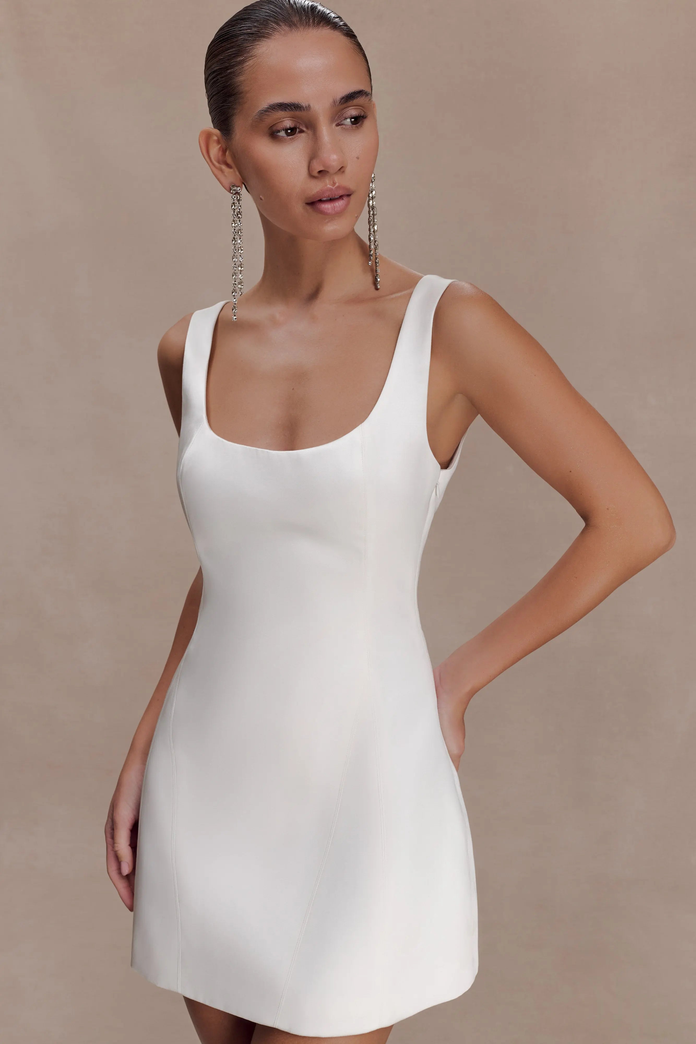 Chic A-Line Square Neck Sleeveless Minimalist Ivory Mini Homecoming Dress for Women