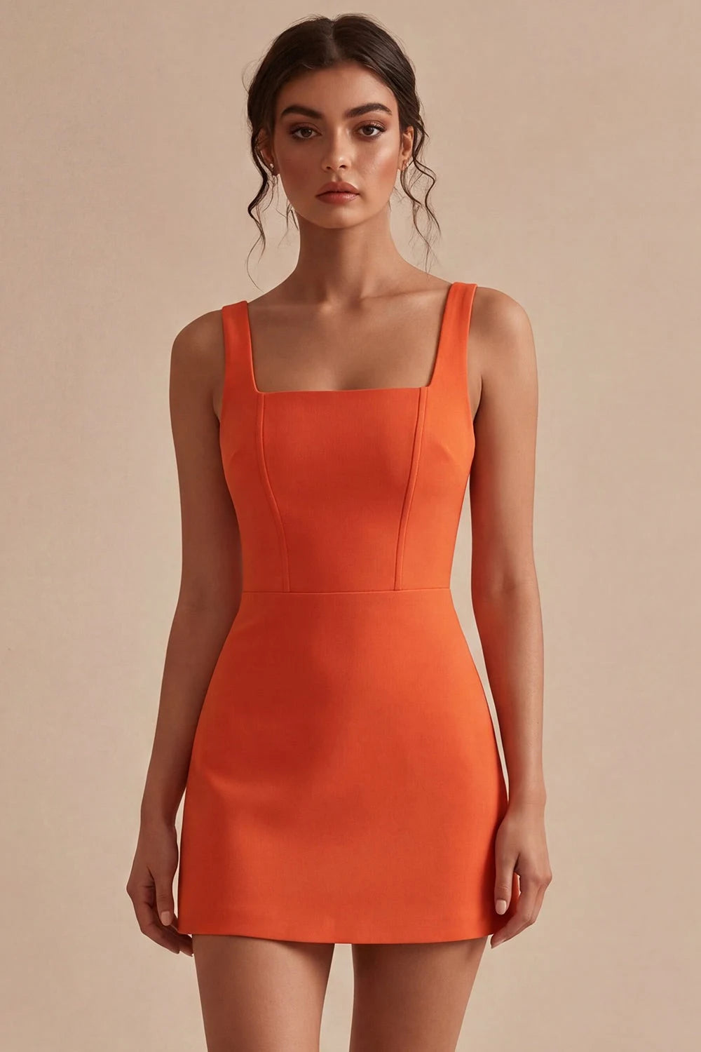 Chic A-Line Square Neck Sleeveless Modern Orange Mini Homecoming Dress