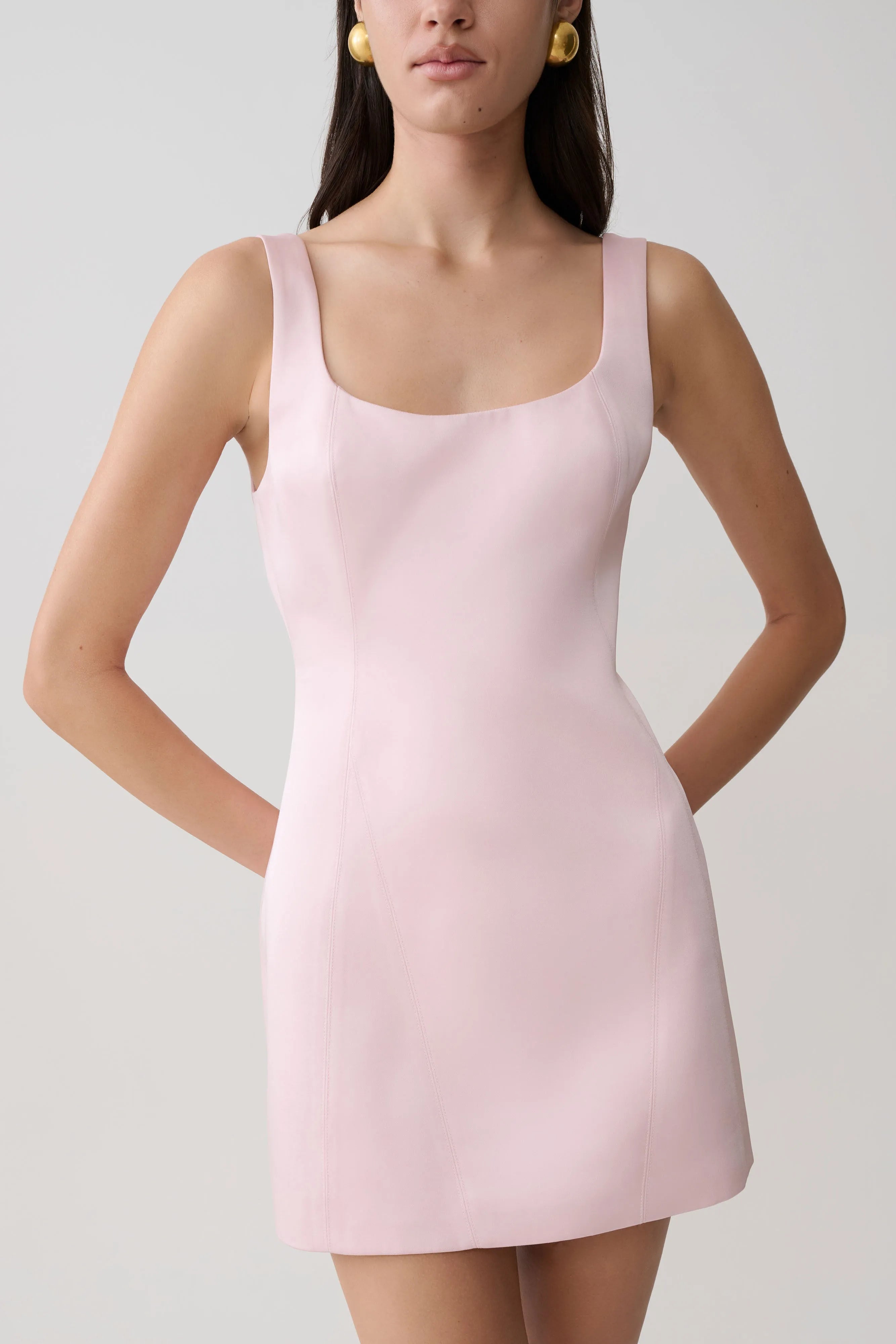 Chic A-Line Square Neck Sleeveless Modern Pastel Pink Mini Homecoming Dress