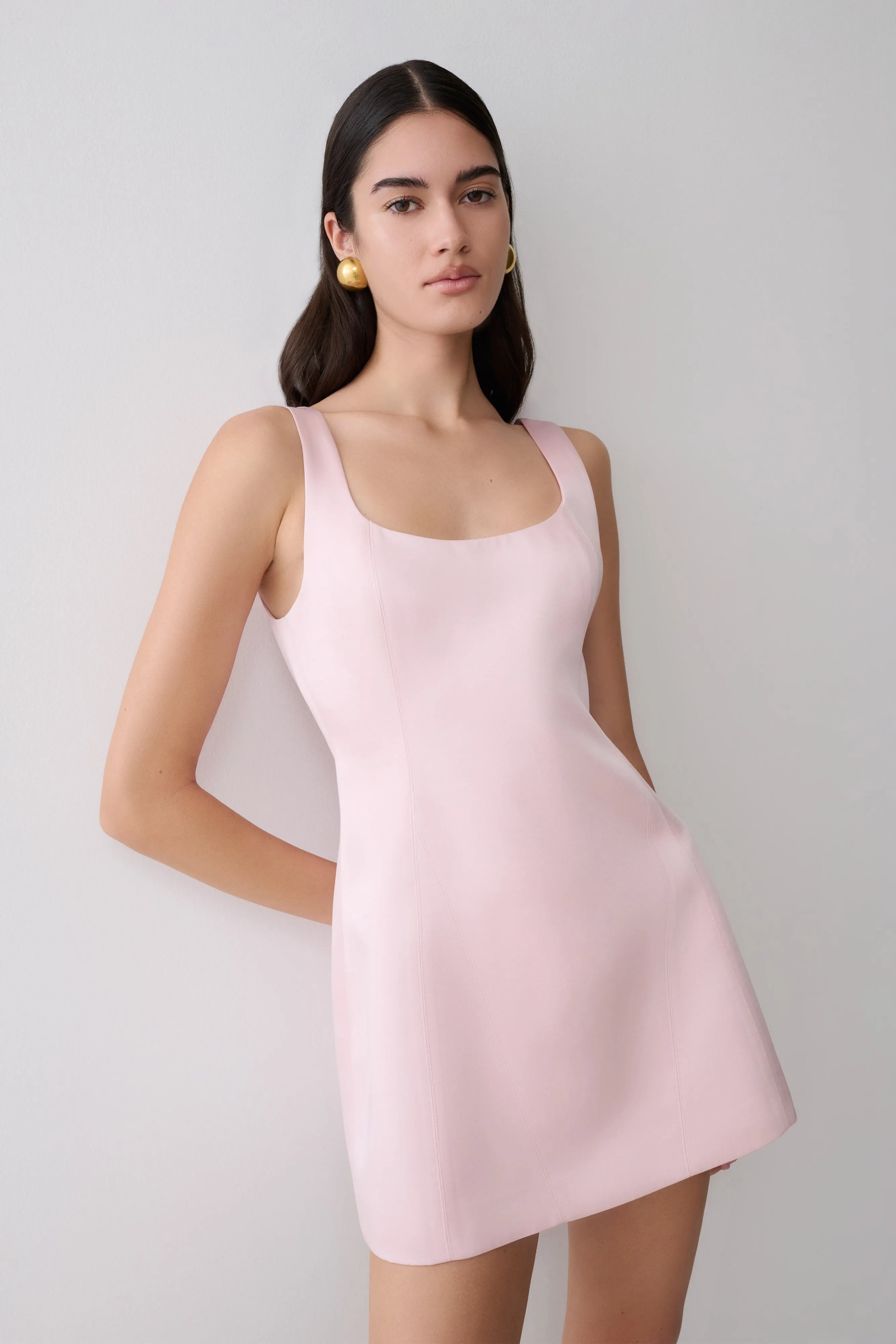 Chic A-Line Square Neck Sleeveless Modern Pastel Pink Mini Homecoming Dress