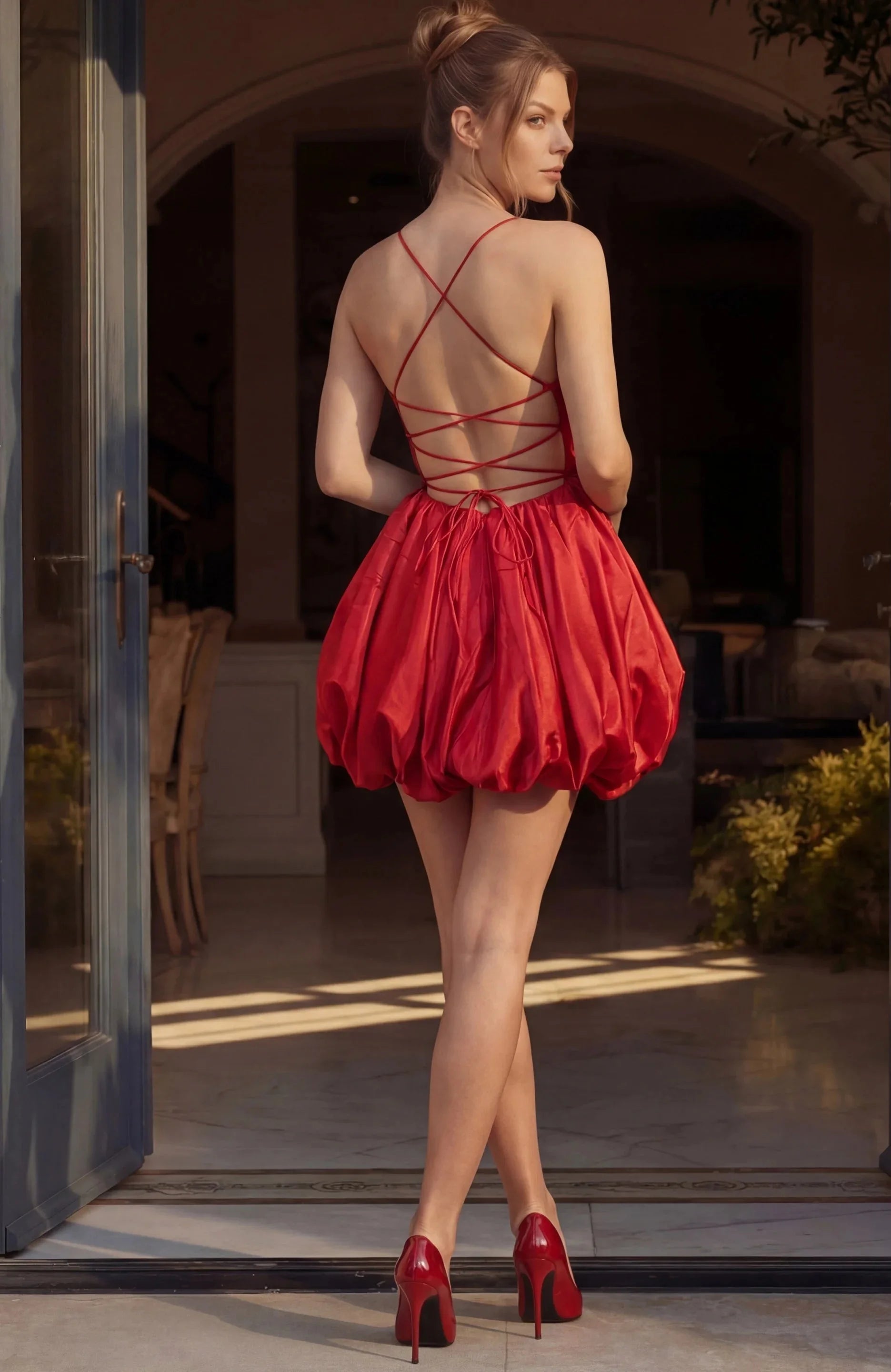Chic A-Line Square Neck Sleeveless Playful Strappy Red Mini Homecoming Dress Women