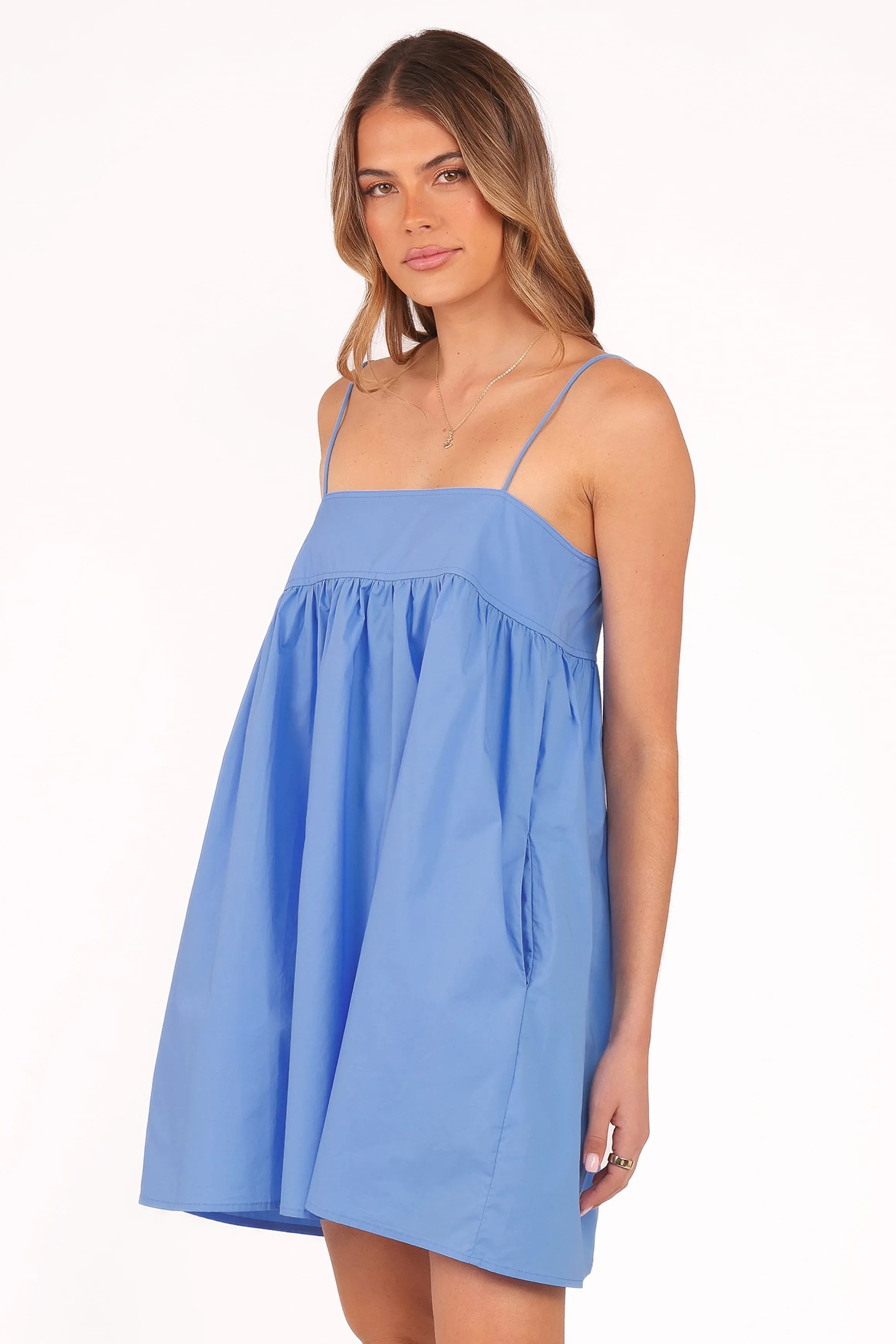 Chic A-Line Square Neck Sleeveless Pleated Tie-Back Blue Mini Homecoming Dress Women's