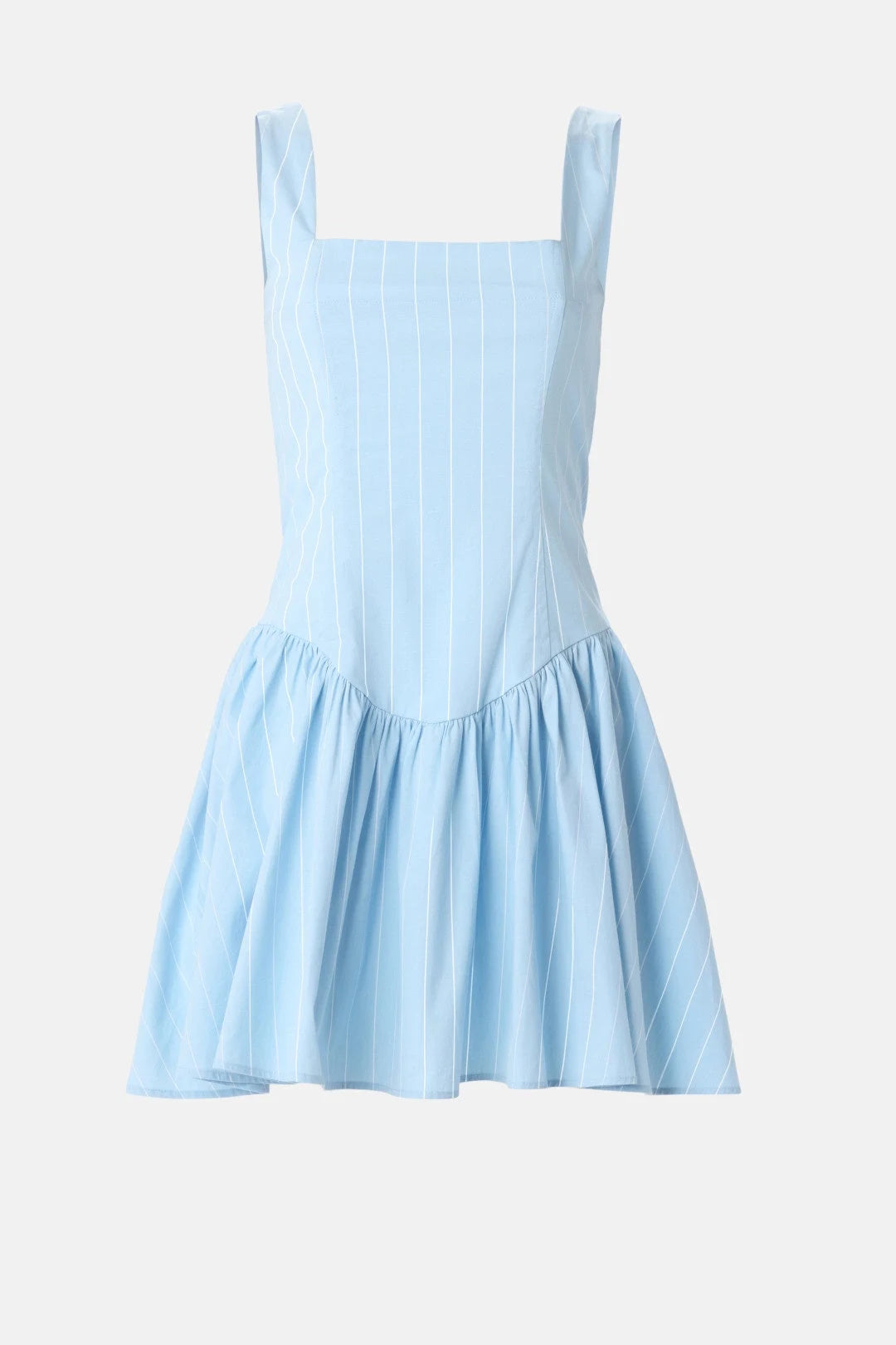 Chic A-Line Square Neck Sleeveless Striped Drop-Waist Sky Blue Mini Homecoming Dress