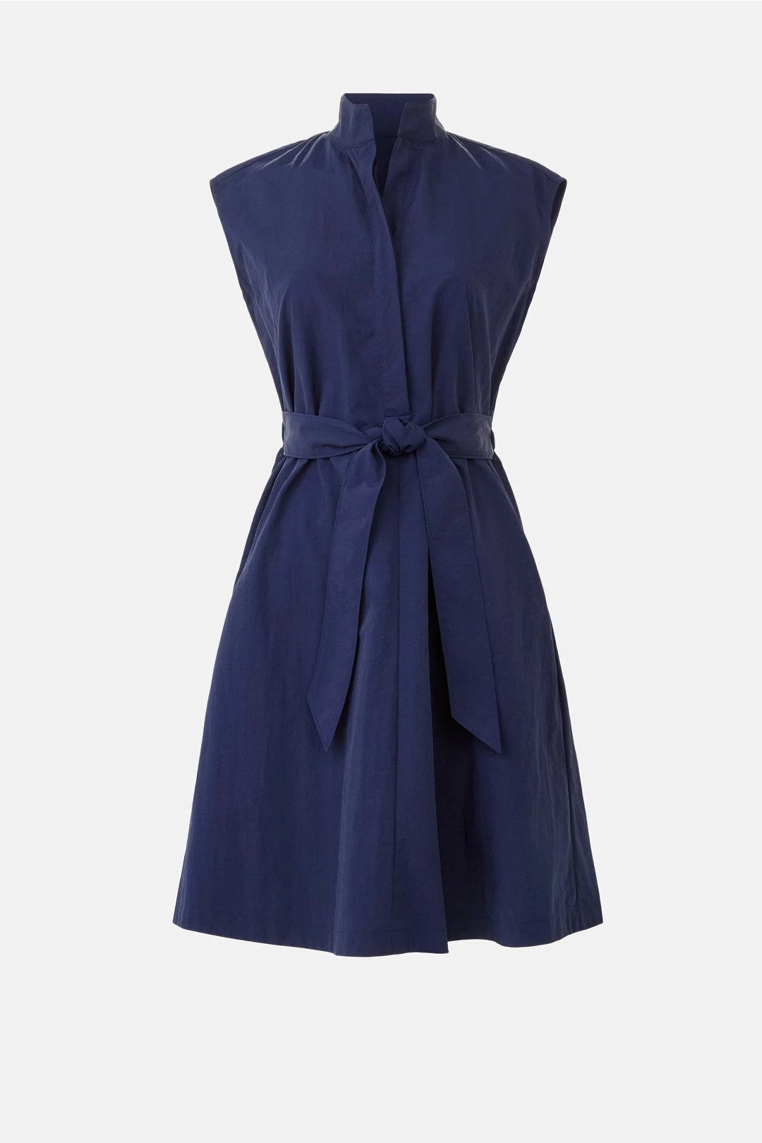 Chic A-Line Stand Collar Sleeveless Belted Navy Blue Mini Homecoming Dress for Women