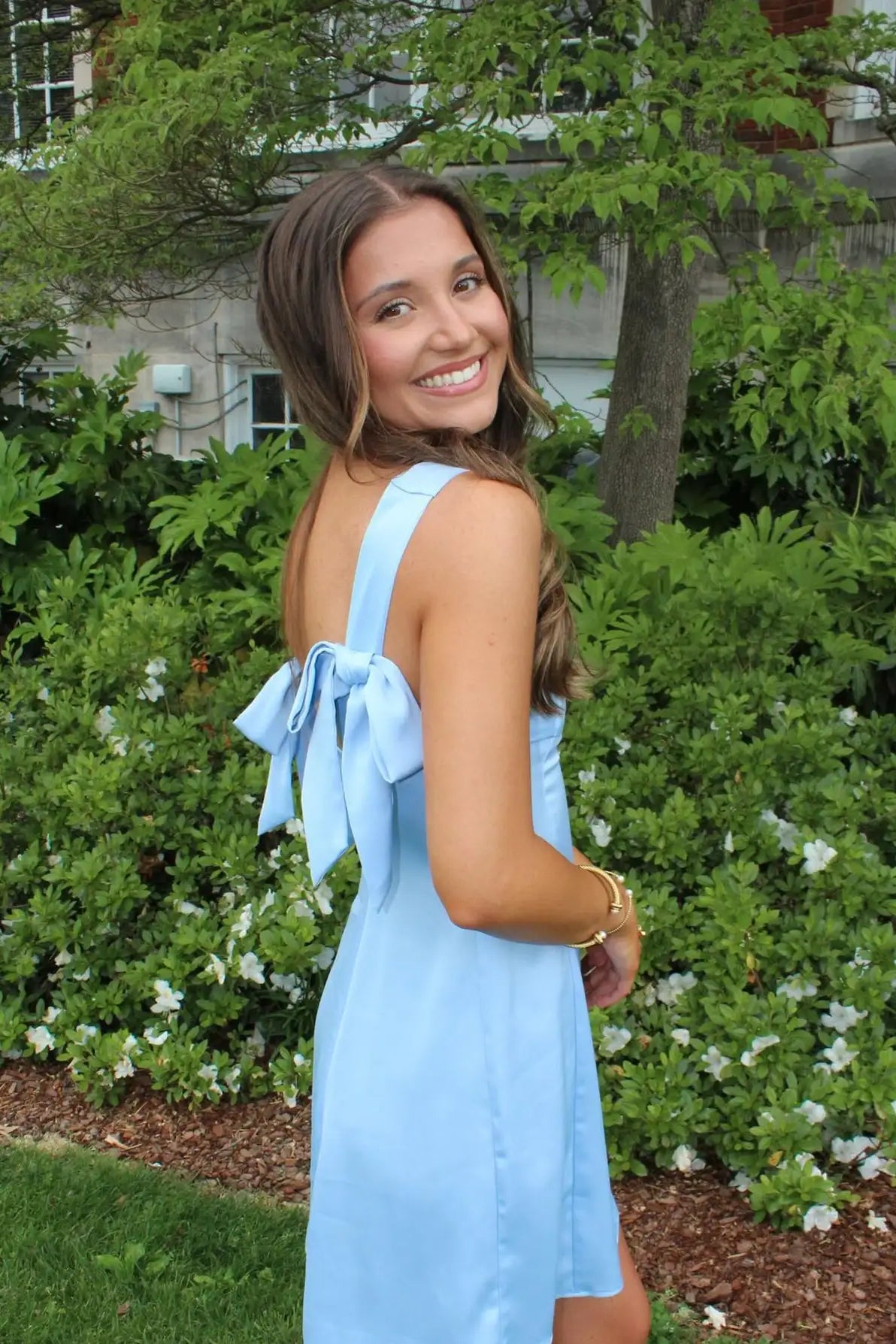 Chic A-Line Straight Neck Sleeveless Bow-Back Mini Light Blue Homecoming Dress