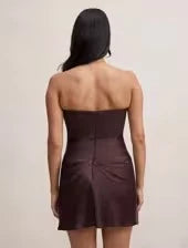Chic A-Line Strapless Corset Draped Dark Brown Mini Homecoming Dress