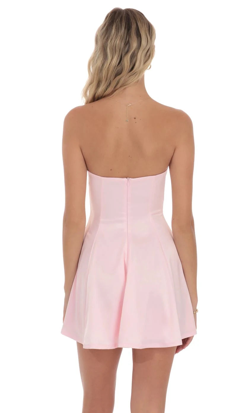 Chic A-Line Strapless Flirty Pleated Light Pink Mini Homecoming Dress Women