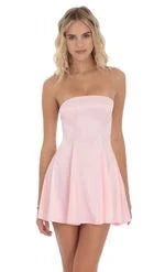 Chic A-Line Strapless Flirty Pleated Light Pink Mini Homecoming Dress Women