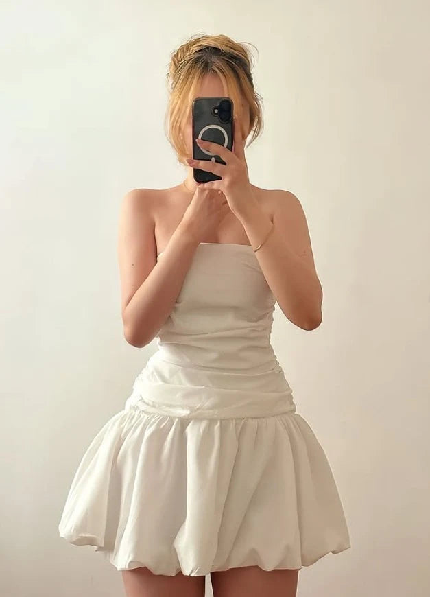 Chic A-Line Strapless Ruched Backless White Mini Homecoming Dress for Women