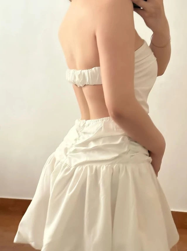 Chic A-Line Strapless Ruched Backless White Mini Homecoming Dress for Women