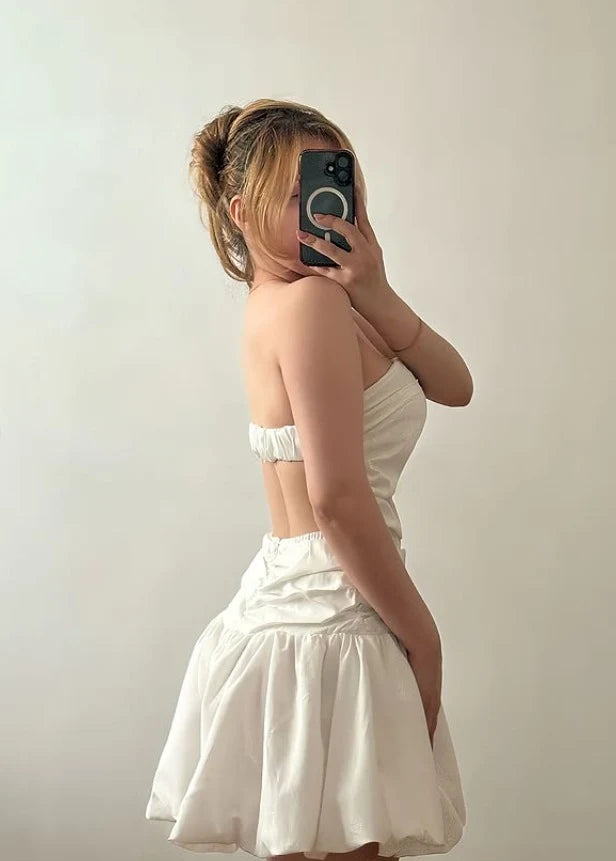 Chic A-Line Strapless Ruched Backless White Mini Homecoming Dress for Women