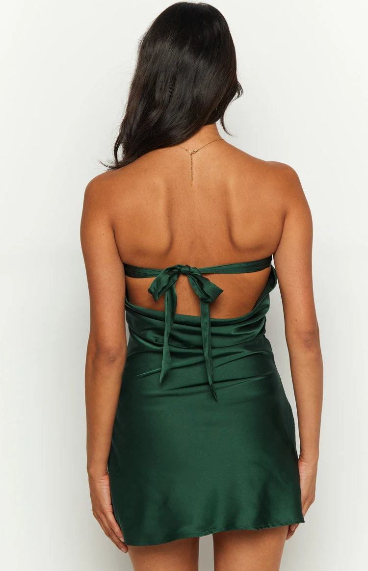 Chic A-Line Strapless Sleeveless Backless Dark Green Mini Homecoming Dress