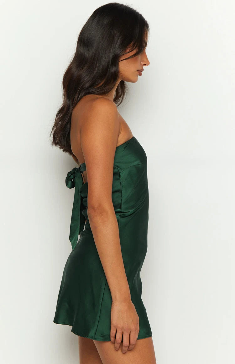 Chic A-Line Strapless Sleeveless Backless Dark Green Mini Homecoming Dress