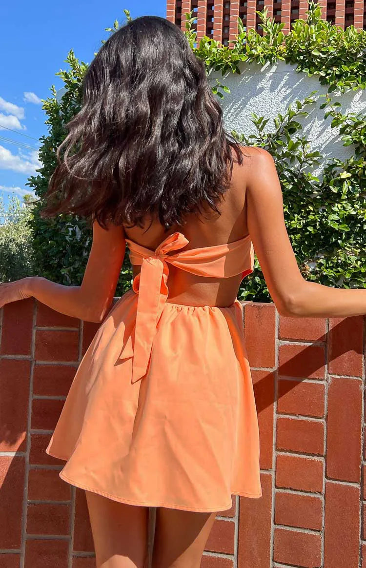 Chic A-Line Strapless Sleeveless Cutout Tie-Back Orange Mini Homecoming Dress Women's