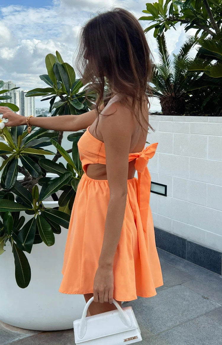 Chic A-Line Strapless Sleeveless Cutout Tie-Back Orange Mini Homecoming Dress Women's
