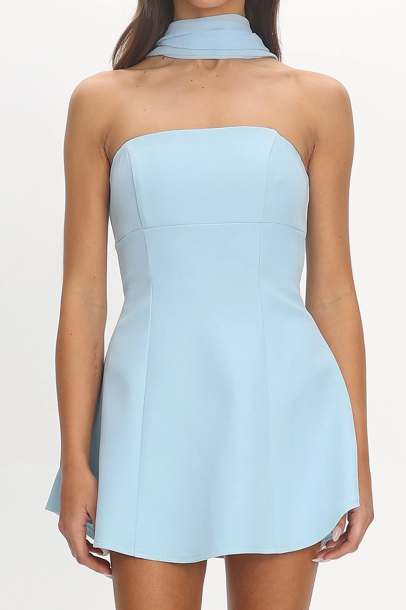 Chic A-Line Strapless Sleeveless Draped Light Blue Mini Homecoming Dress for Women