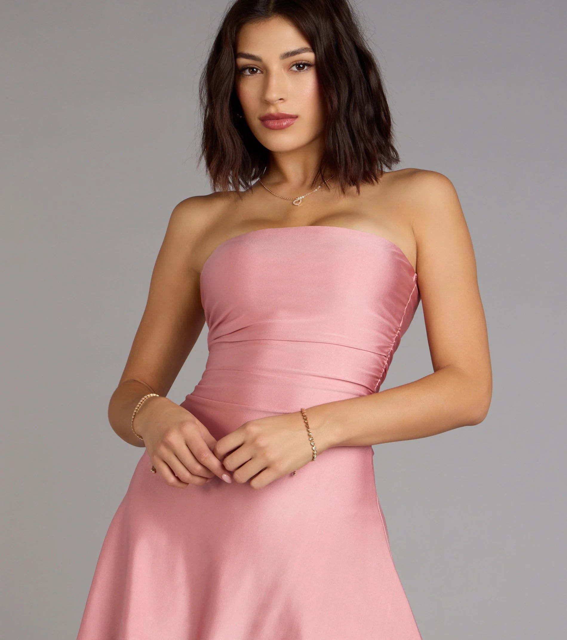 Chic A-Line Strapless Sleeveless Ruched Draped Pink Mini Homecoming Dress