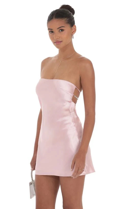 Chic A-Line Strapless Sleeveless Sequin Open Back Blush Pink Mini Homecoming Dress